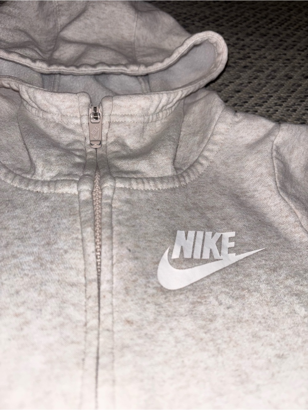Kids Nike Zip Down Cream Oatmeal Jacket Size M Cotton Rayon Polyester Full Zip - Picture 2 of 8